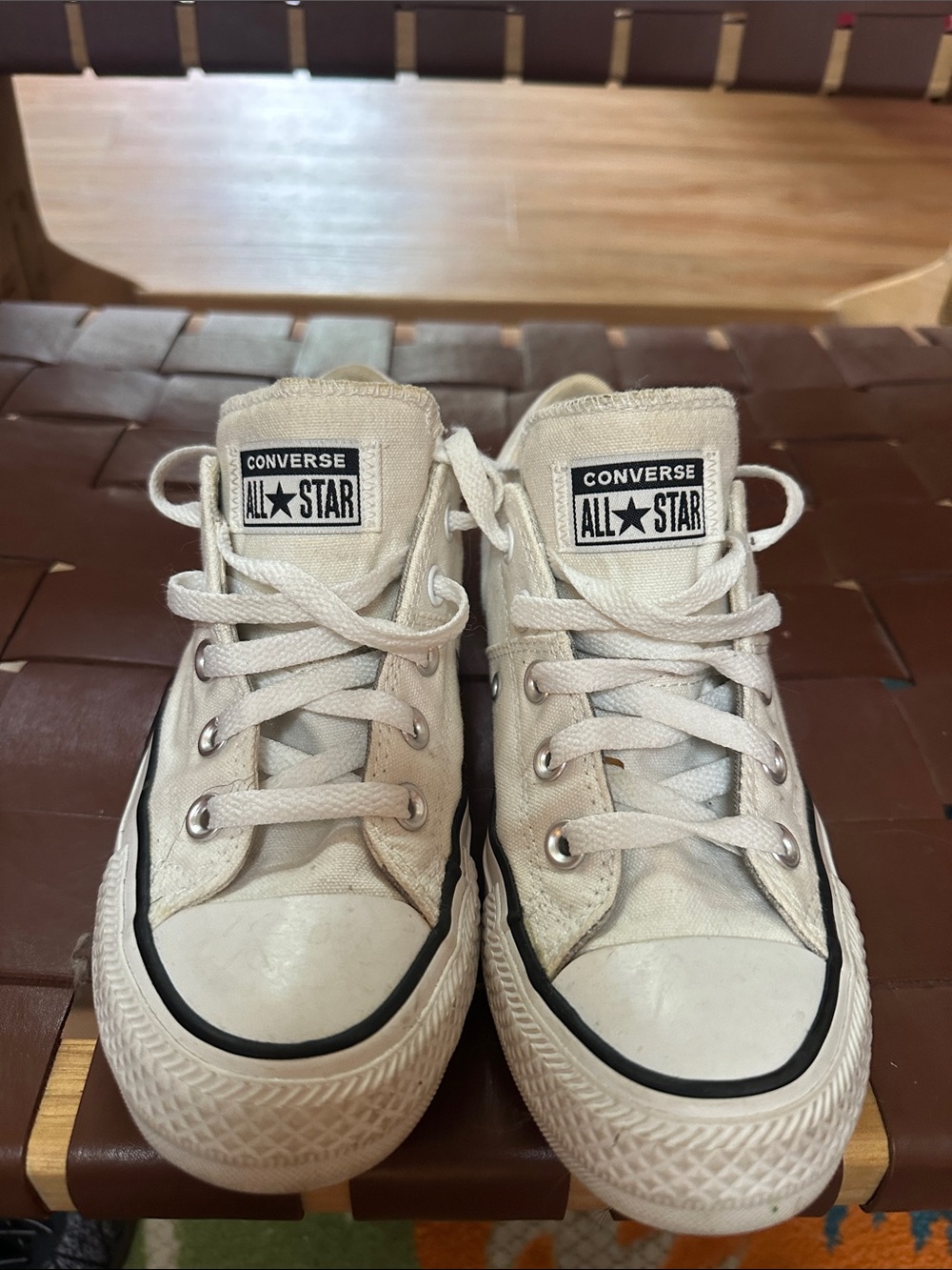 Converse White Canvas Low-Top Sneakers with Black Trim